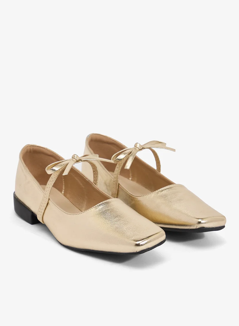 ELLA Ballet Flats Metallic Gold With Bow Strap